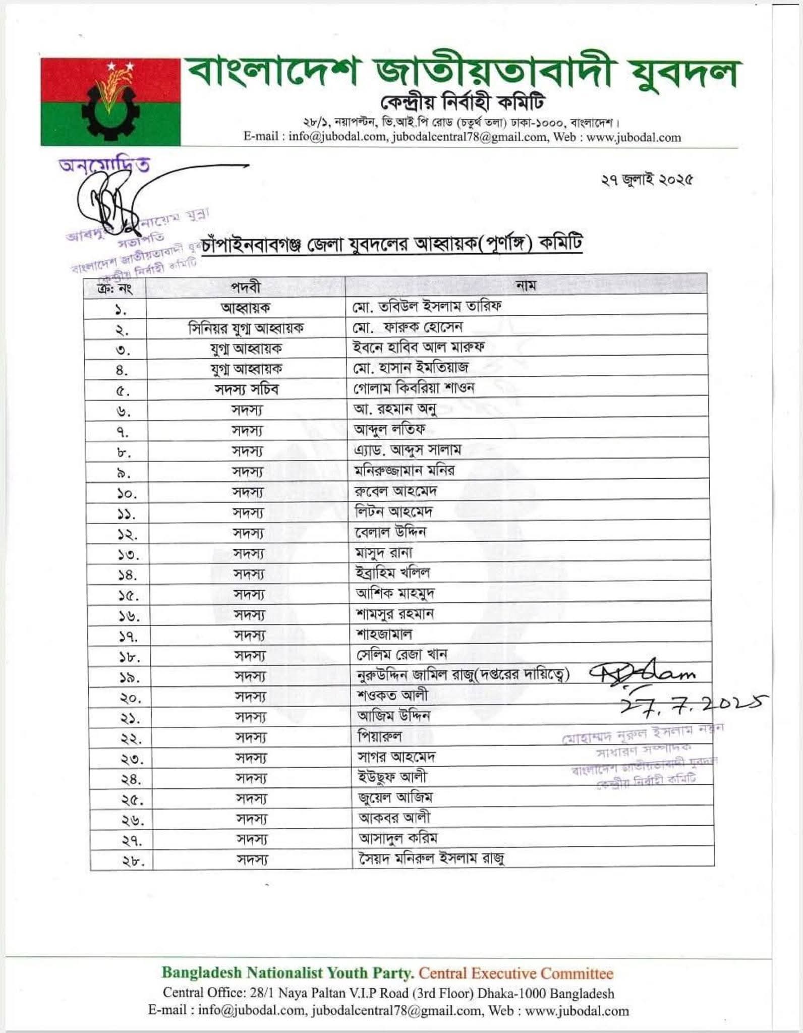 আহবায়ক তালিকা 