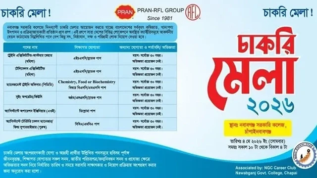 চাঁপাইনবাবগঞ্জে প্রাণ গ্রুপের দিনব্যাপী চাকরি মেলা আজ