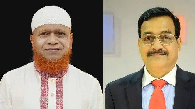 ছবিঃ বামে জামায়াত প্রার্থী নুরুল ইসলাম বুলবুল, ডানে বিএনপি প্রার্থী হারুনুর রশীদ।