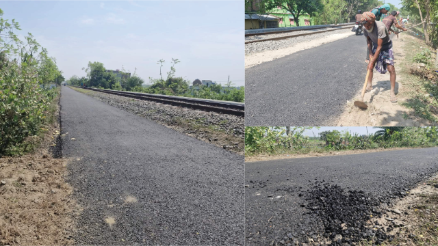 পিচ কার্পেটিংয়ের বদলে মাটি দিয়ে সড়ক ঢাকলো ঠিকাদার, হাতের টানেই উঠছে ৩ কোটি টাকার রাস্তা